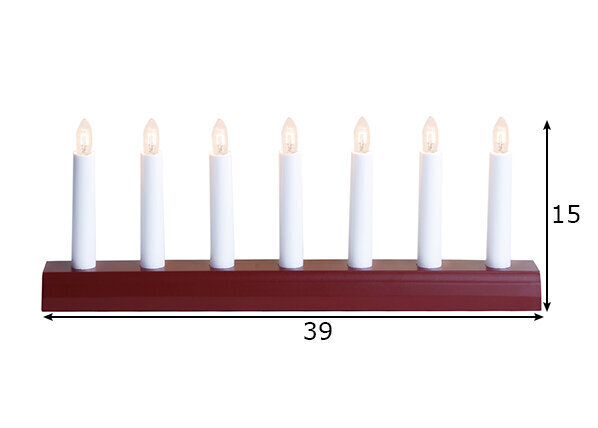 Adventes svečturis IDA, sarkans 39x15x5cm, ar 7 gaismām, E10, 230V, IP20 cena un informācija | Ziemassvētku dekorācijas | 220.lv