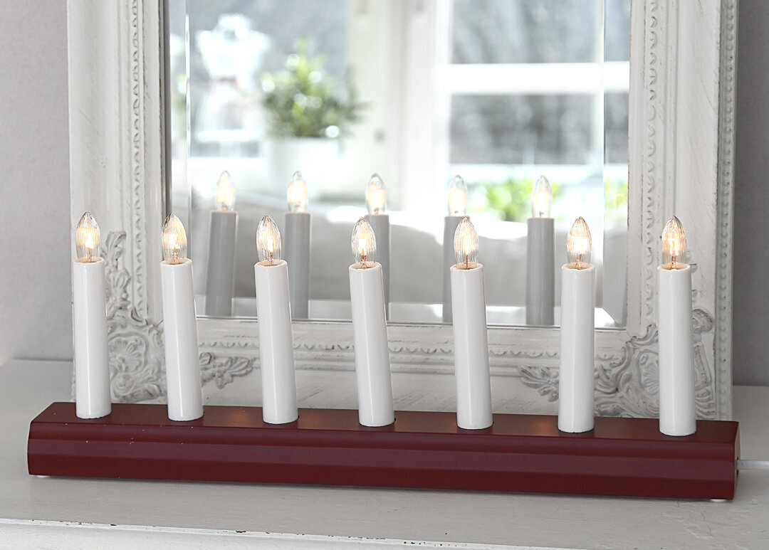 Adventes svečturis IDA, sarkans 39x15x5cm, ar 7 gaismām, E10, 230V, IP20 cena un informācija | Ziemassvētku dekorācijas | 220.lv
