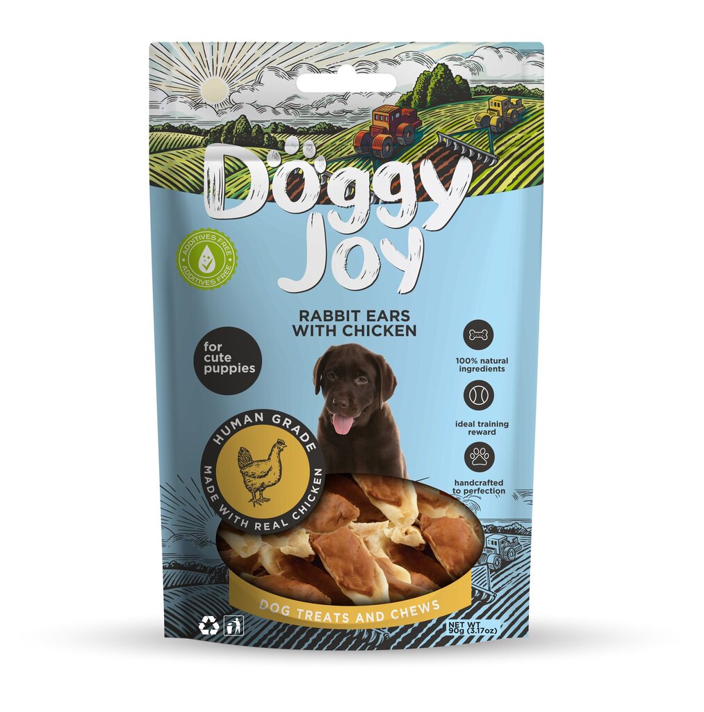 Doggy Joy trušu ausis ar vistu kucēniem 90g cena un informācija | Gardumi suņiem | 220.lv