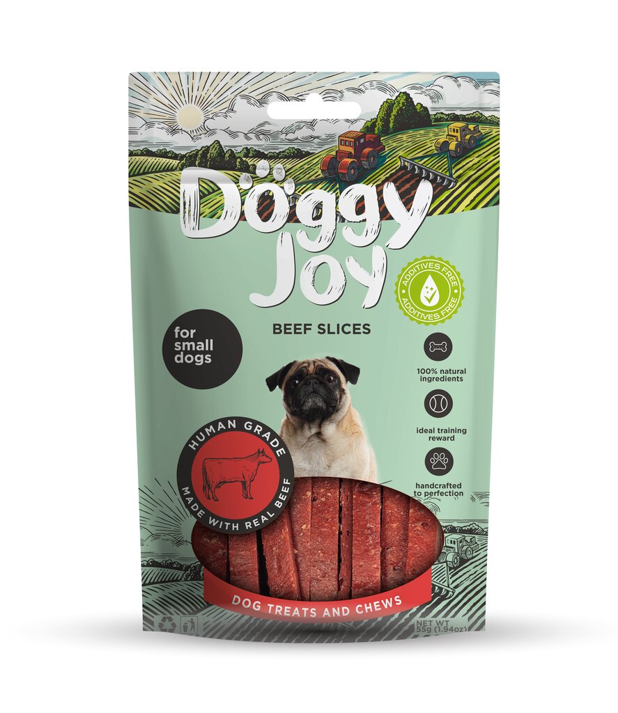 Doggy Joy liellopa sloksnītes mazo šķirņu suņiem 55g цена и информация | Gardumi suņiem | 220.lv