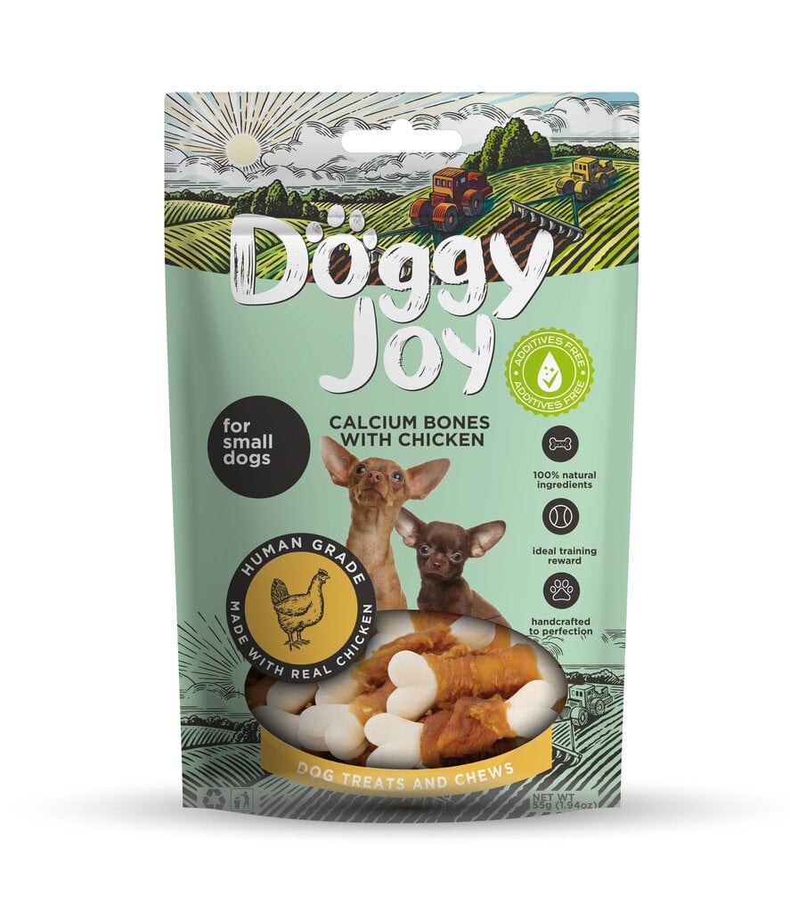 Doggy Joy kalcija kauli ar vistu - kārums suņiem 55g цена и информация | Gardumi suņiem | 220.lv
