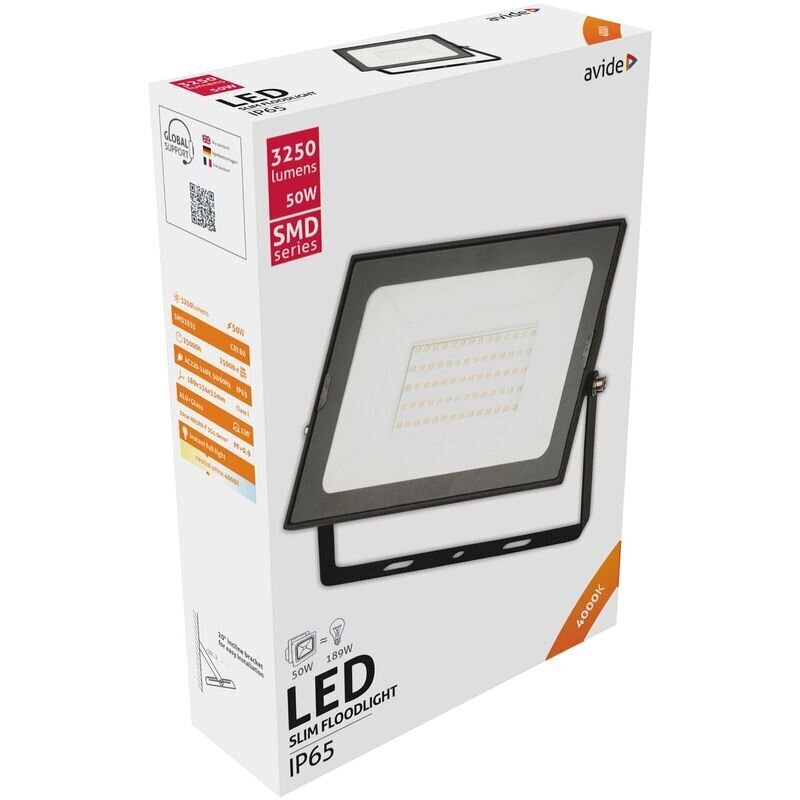 LED prožektors, SMD Avide Slim 50W, melns цена и информация | Āra apgaismojums | 220.lv