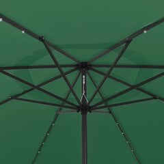 vidaXL Dārza saulessargs ar LED gaismiņām un tērauda kātu, zaļš, 400cm cena un informācija | Saulessargi, markīzes un statīvi | 220.lv