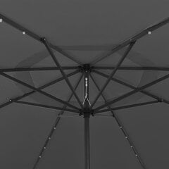 vidaXL Dārza saulessargs ar LED gaismiņām un tērauda kātu, antracītpelēks, 400cm цена и информация | Зонты, маркизы, стойки | 220.lv