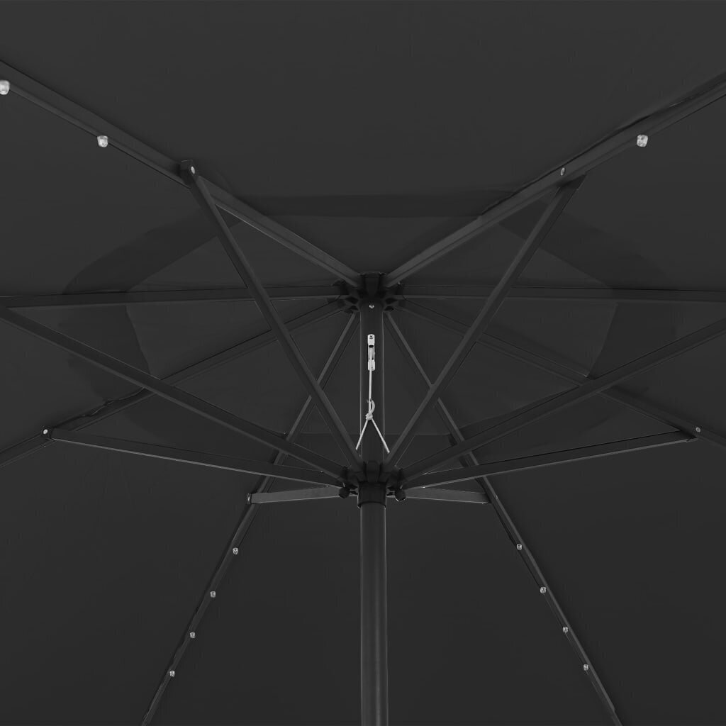 vidaXL Dārza saulessargs ar LED gaismiņām un tērauda kātu, melns, 400cm цена и информация | Saulessargi, markīzes un statīvi | 220.lv