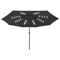 vidaXL Dārza saulessargs ar LED gaismiņām un tērauda kātu, melns, 400cm цена и информация | Зонты, маркизы, стойки | 220.lv