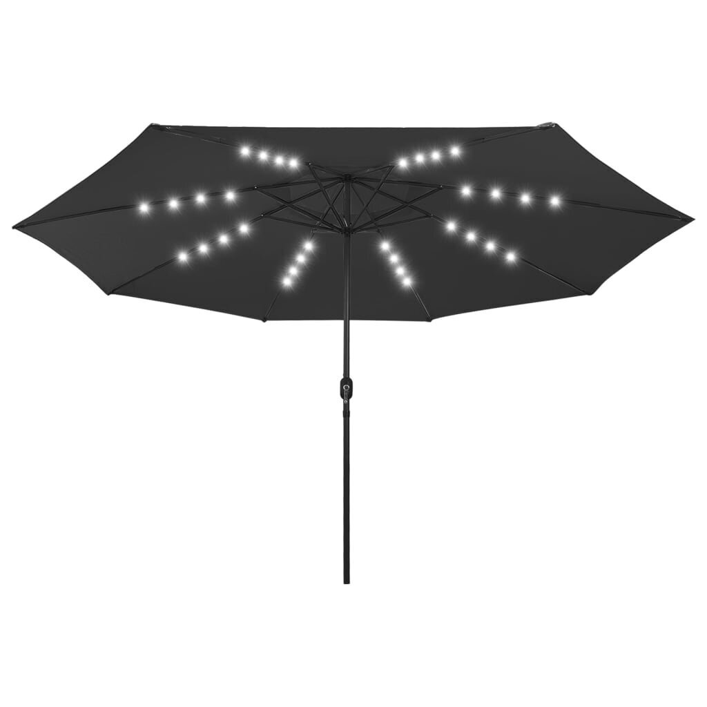 vidaXL Dārza saulessargs ar LED gaismiņām un tērauda kātu, melns, 400cm цена и информация | Saulessargi, markīzes un statīvi | 220.lv