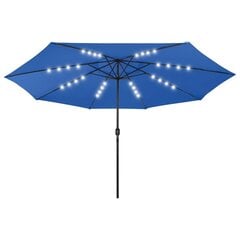 vidaXL Dārza saulessargs ar LED gaismiņām un tērauda kātu, zils, 400cm cena un informācija | Saulessargi, markīzes un statīvi | 220.lv