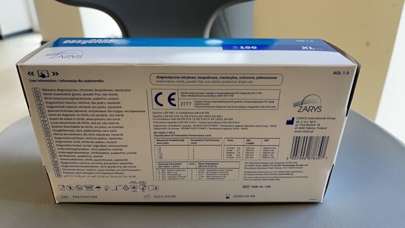 Nitrila vienreizlietojamie cimdi Zarys EasyCare Nitrile, izmērs M 100 gab. cena un informācija | Darba cimdi | 220.lv