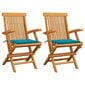 vidaXL dārza krēsli, zili matrači, 2 gab., masīvs tīkkoks cena un informācija | Dārza krēsli | 220.lv