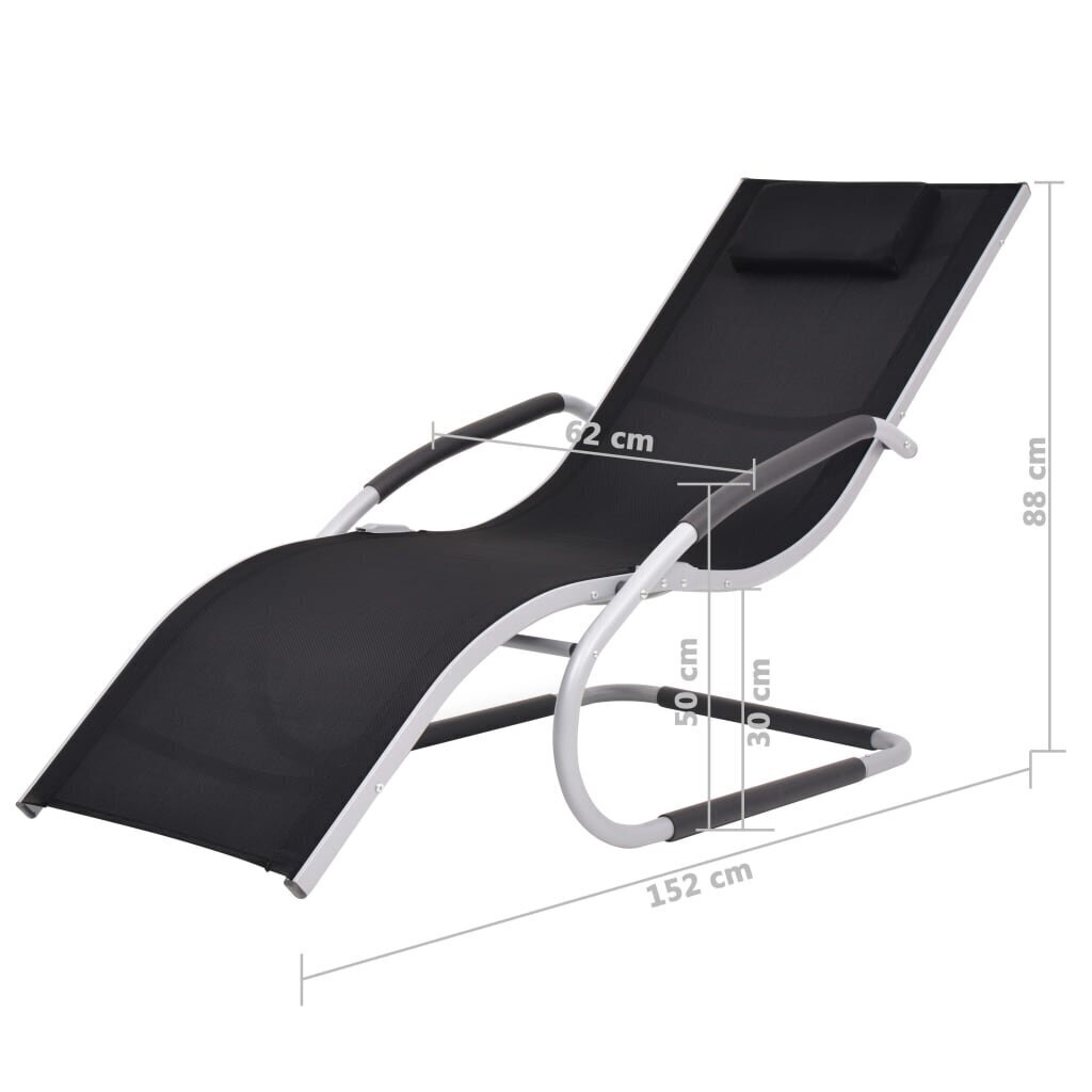 VidaXL sauļošanās zvilnis ar spilvenu, alumīnijs un melns tekstilēns cena un informācija | Sauļošanās krēsli | 220.lv