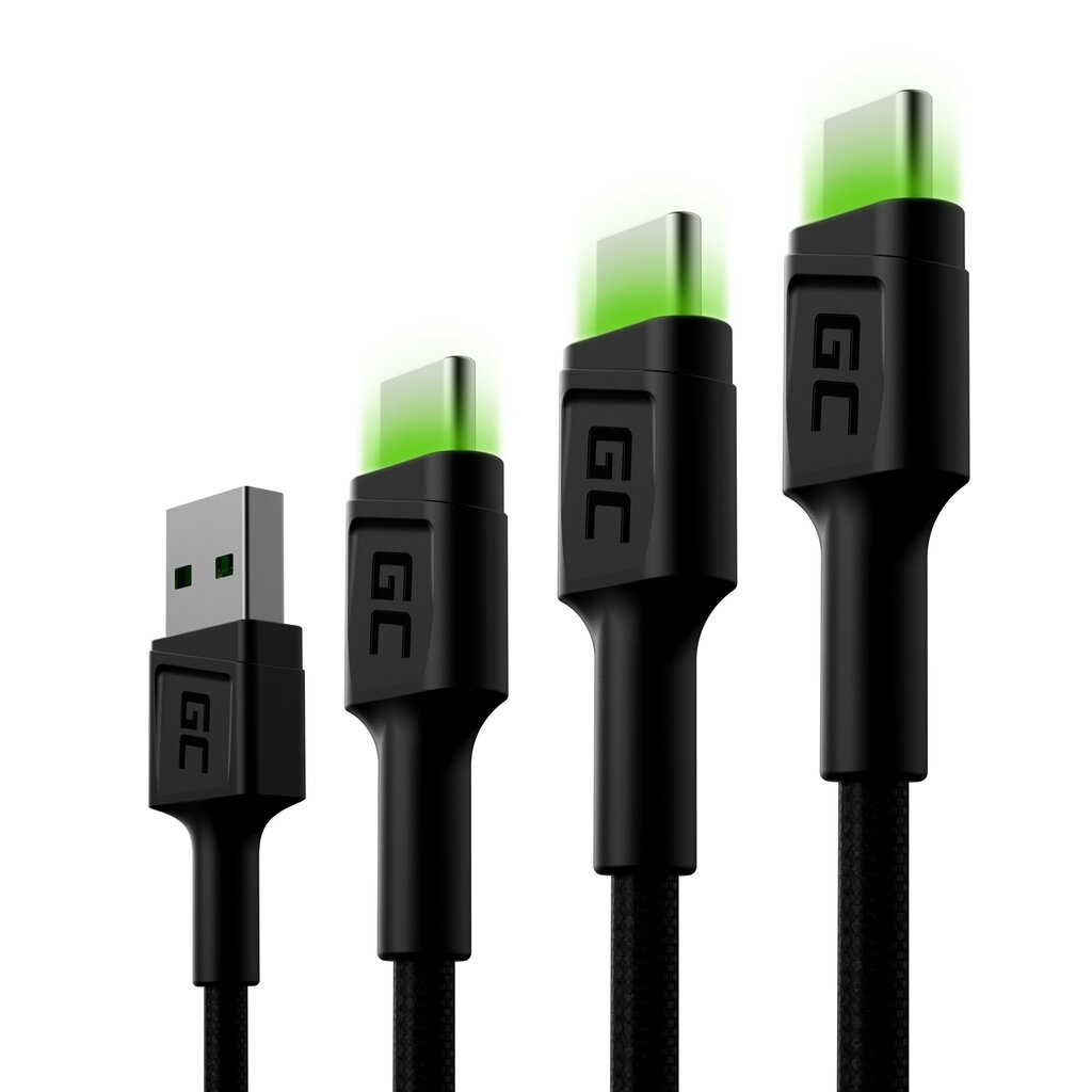Green Cell USB-C kabeļu komplekts 3x QC 3.0 0.3 m 1.2 m 2 m cena un informācija | Savienotājkabeļi | 220.lv
