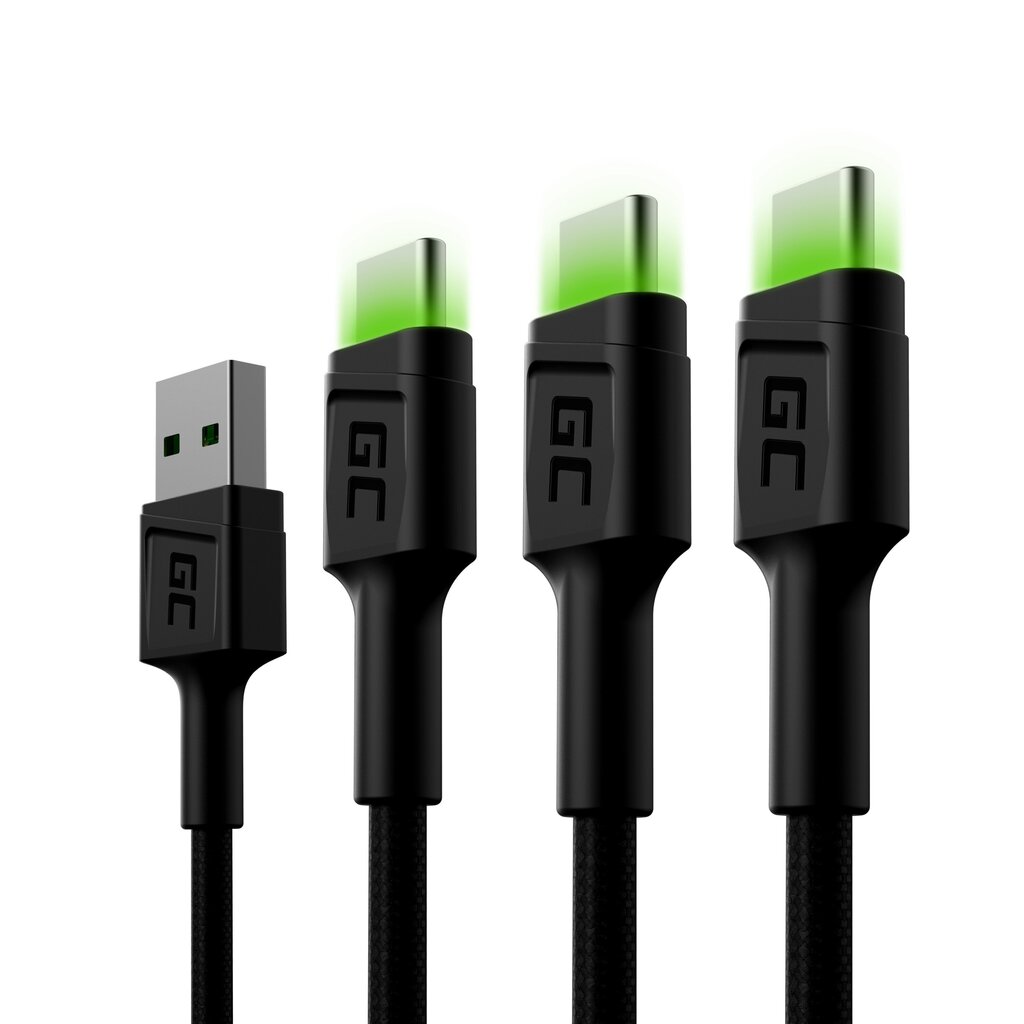 Green Cell USB-C kabeļu komplekts 3x QC 3.0 1.20 m цена и информация | Savienotājkabeļi | 220.lv