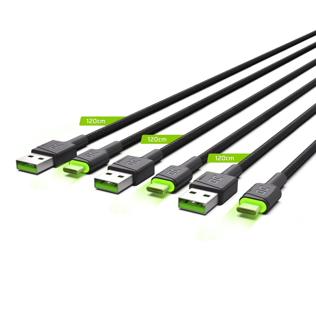 Green Cell USB-C kabeļu komplekts 3x QC 3.0 2 m cena un informācija | Savienotājkabeļi | 220.lv