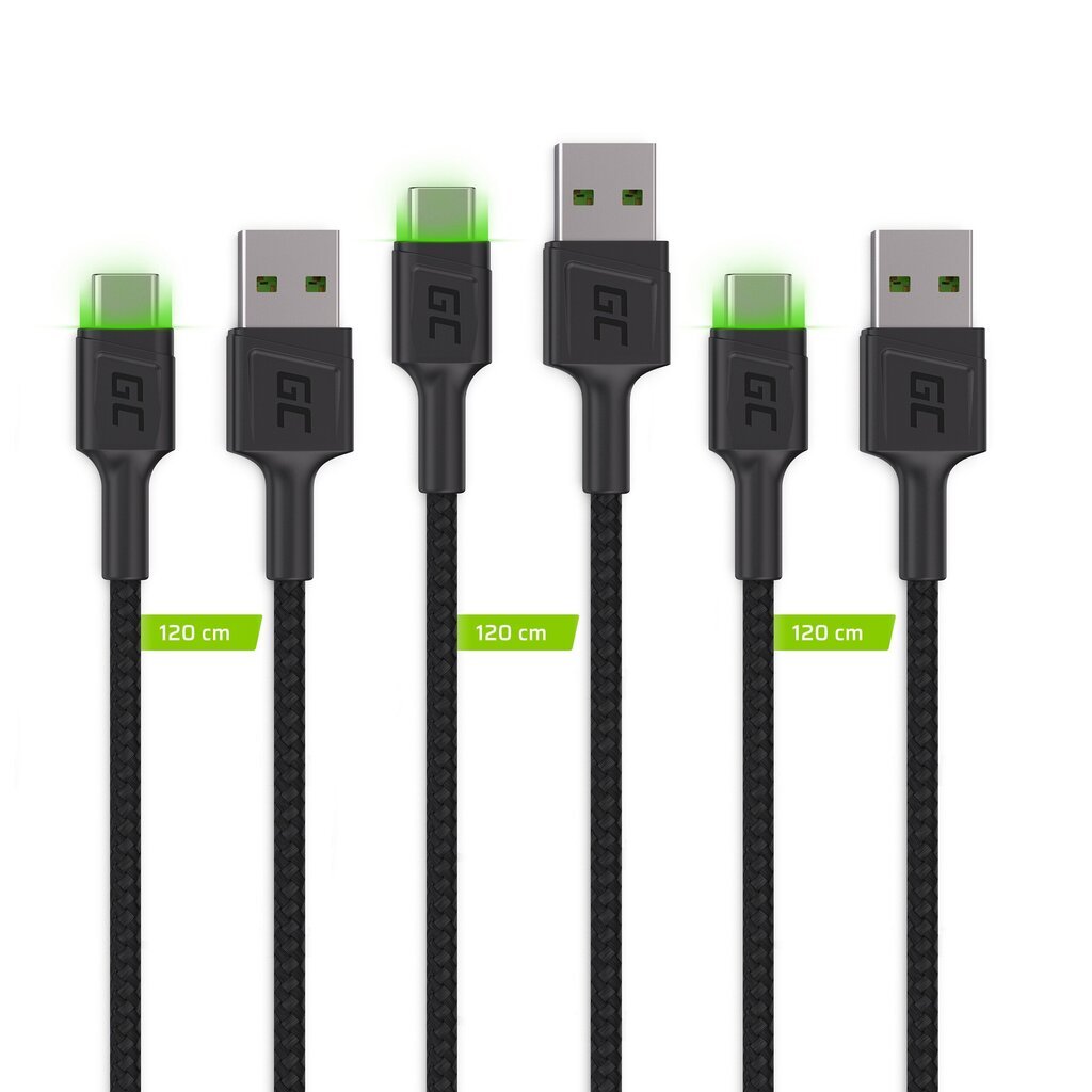 Green Cell USB-C kabeļu komplekts 3x QC 3.0 2 m cena un informācija | Savienotājkabeļi | 220.lv