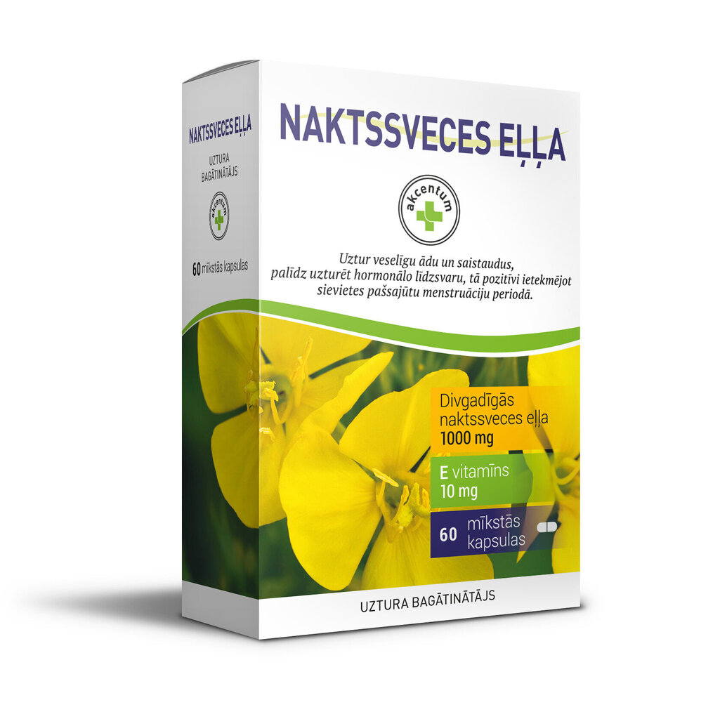 Uztura bagātinātājs, Akcentum Naktssveces eļļa 1000 mg, caps. N60 cena un informācija | Vitamīni, preparāti, uztura bagātinātāji labsajūtai | 220.lv