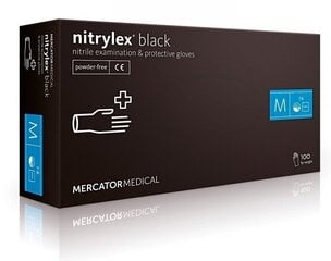 Перчатки одноразовые нитриловые Mercator Nitrylex Black, черные, 100 шт. M размер цена и информация | рабочие перчатки | 220.lv