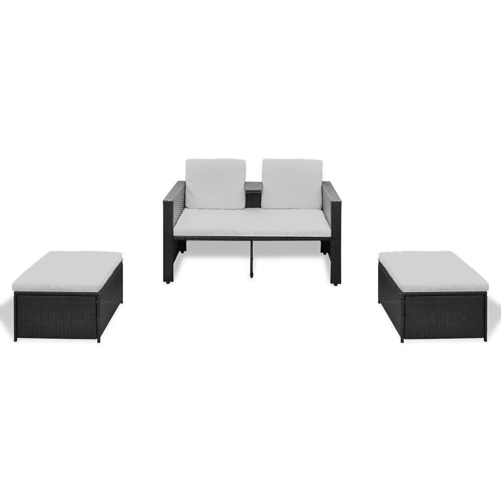 Dārza dīvāns no sintētiska rotanga ar 2 kāju balstiem, melns cena un informācija | Dārza mēbeļu komplekti | 220.lv