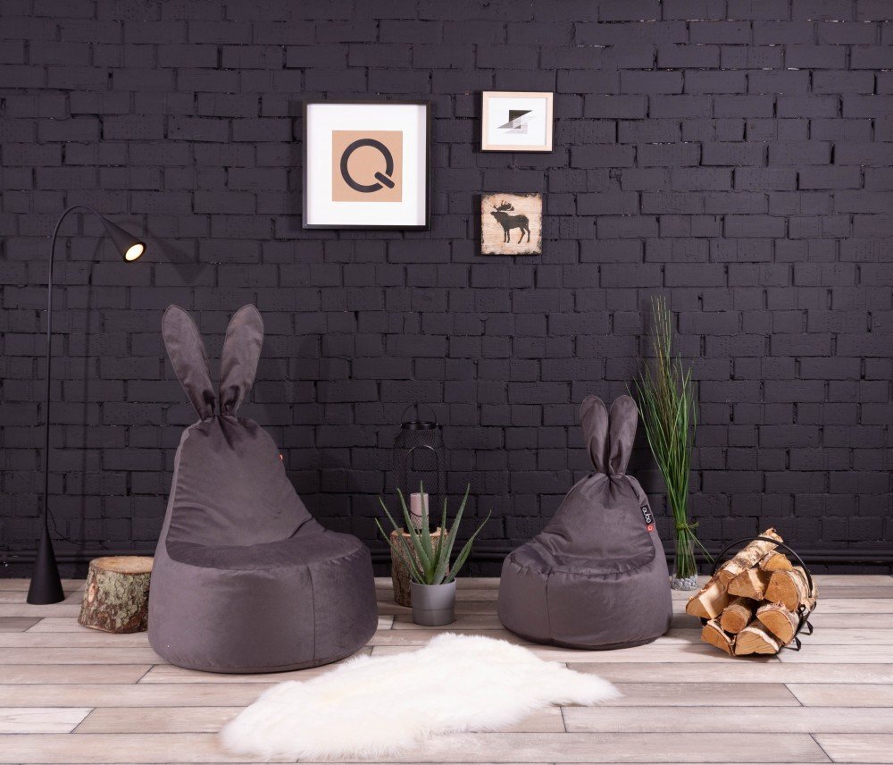 Bērnu sēžammaiss Qubo™ Baby Rabbit Pop Fit, gobelēns, melns cena un informācija | Sēžammaisi, klubkrēsli, pufi bērniem | 220.lv