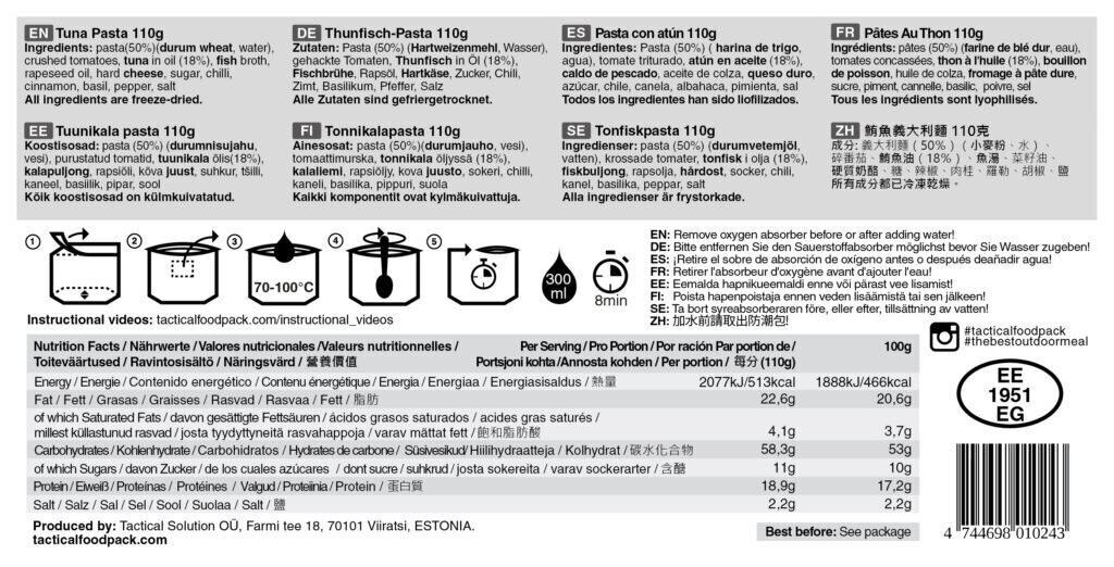 Pasta ar tunci Tactical Foodpack cena un informācija | Gatavā kulinārija | 220.lv