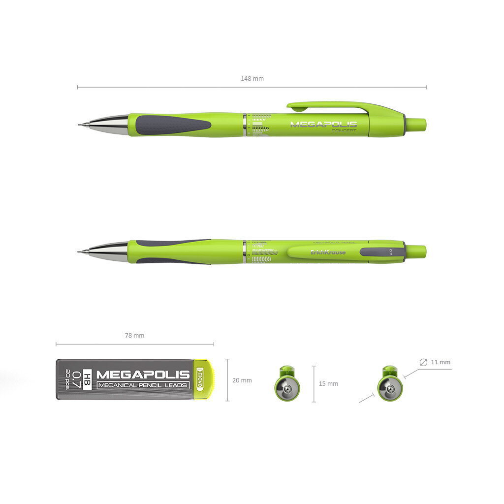 Mehāniskais zīmulis ErichKrause® MEGAPOLIS Concept komplektā ar 20 grafītiem 0,7 mm, HB (iepakojumā, 1 gab.) цена и информация | Rakstāmpiederumi | 220.lv