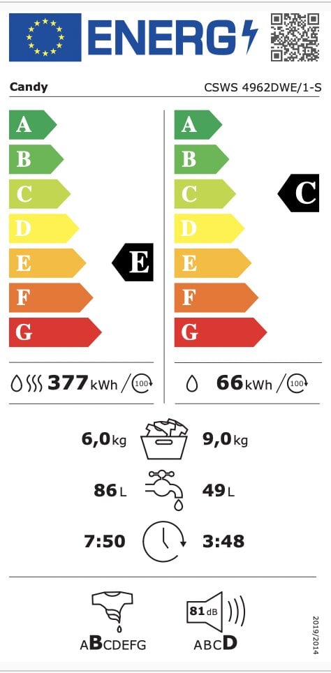 Candy CSWS 4962DWE/1-S cena un informācija | Veļas mašīnas | 220.lv