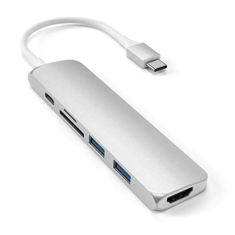 Satechi Slim USB-C MultiPort Adapter V2 ar HDMI, USB 3.0 portiem un karšu lasītāju, sudraba цена и информация | Adapteri un USB centrmezgli | 220.lv