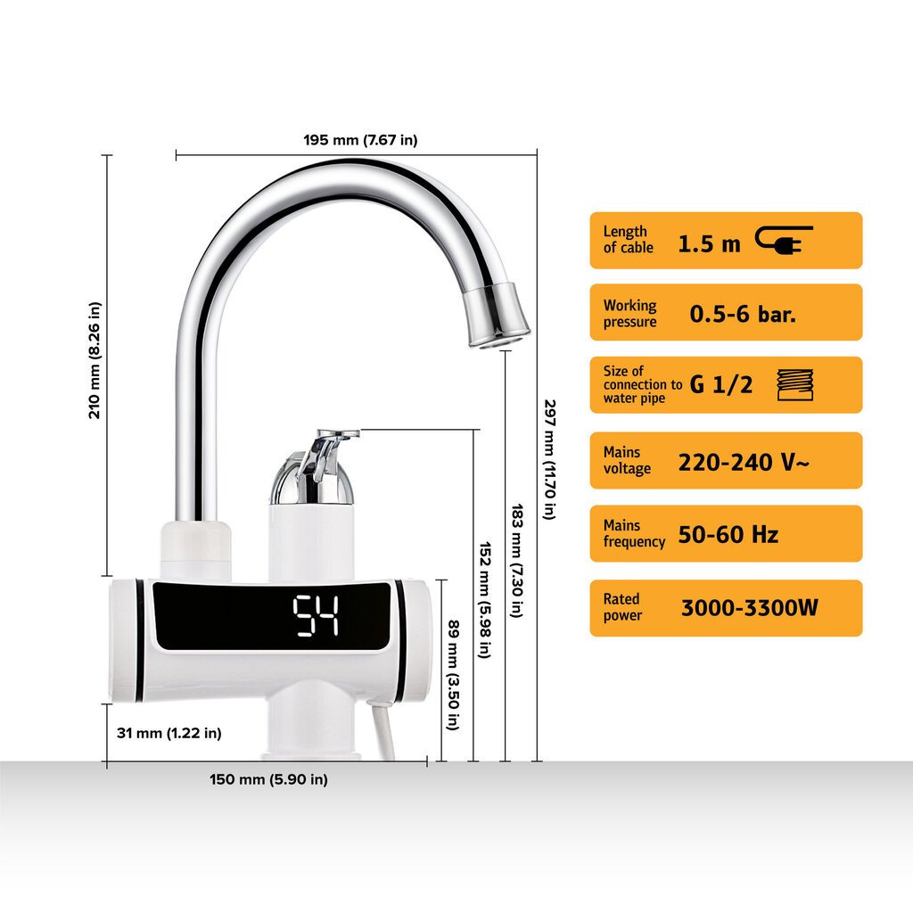 Jaucējkrāns ar tūlītēju ūdens sildītāju Hogart SC30H20X цена и информация | Ūdens sildītāji | 220.lv