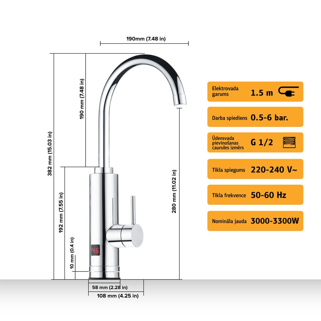 Jaucējkrāns ar tūlītēju ūdens sildītāju Hogart SC30H26X cena un informācija | Ūdens sildītāji | 220.lv