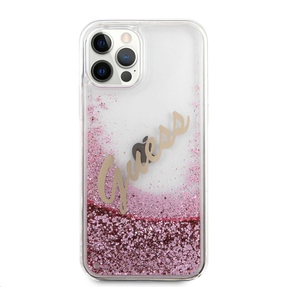 Guess Vintage Cover Pink, piemērots Apple iPhone 12/12 Pro Liquid Glitter, rozā cena un informācija | Telefonu vāciņi, maciņi | 220.lv