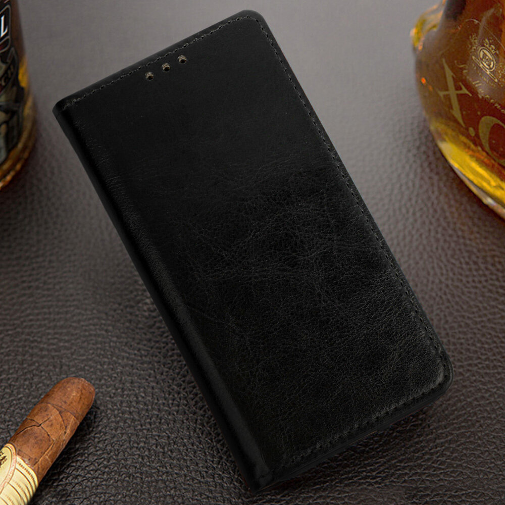 Telefona maciņš Leather Book, Samsung Galaxy A12, melns cena un informācija | Telefonu vāciņi, maciņi | 220.lv