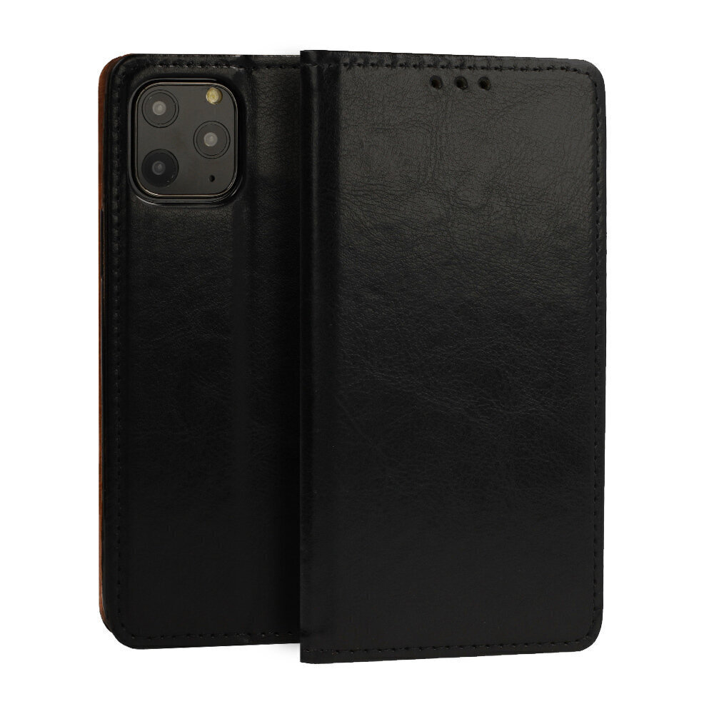 Telefona maciņš Leather Book, Samsung Galaxy A12, melns cena un informācija | Telefonu vāciņi, maciņi | 220.lv