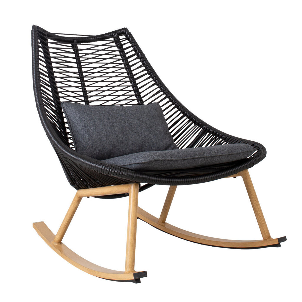 Šūpuļkrēsls HELSINKI 84x102xH97cm, alumīnija rāmis ar austu melnu virvi цена и информация | Dārza krēsli | 220.lv