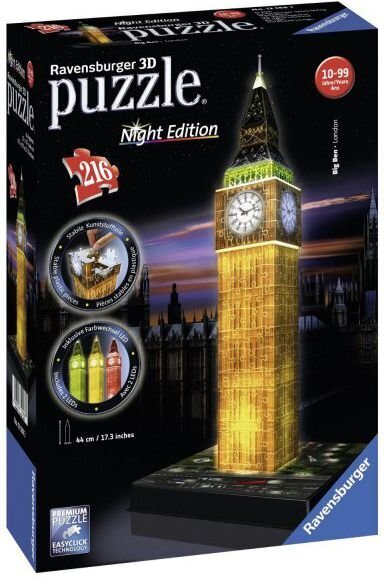 Ravensburger 3D tumsā spīdoša puzle Big Ben 216 gab. cena un informācija | Puzles, 3D puzles | 220.lv