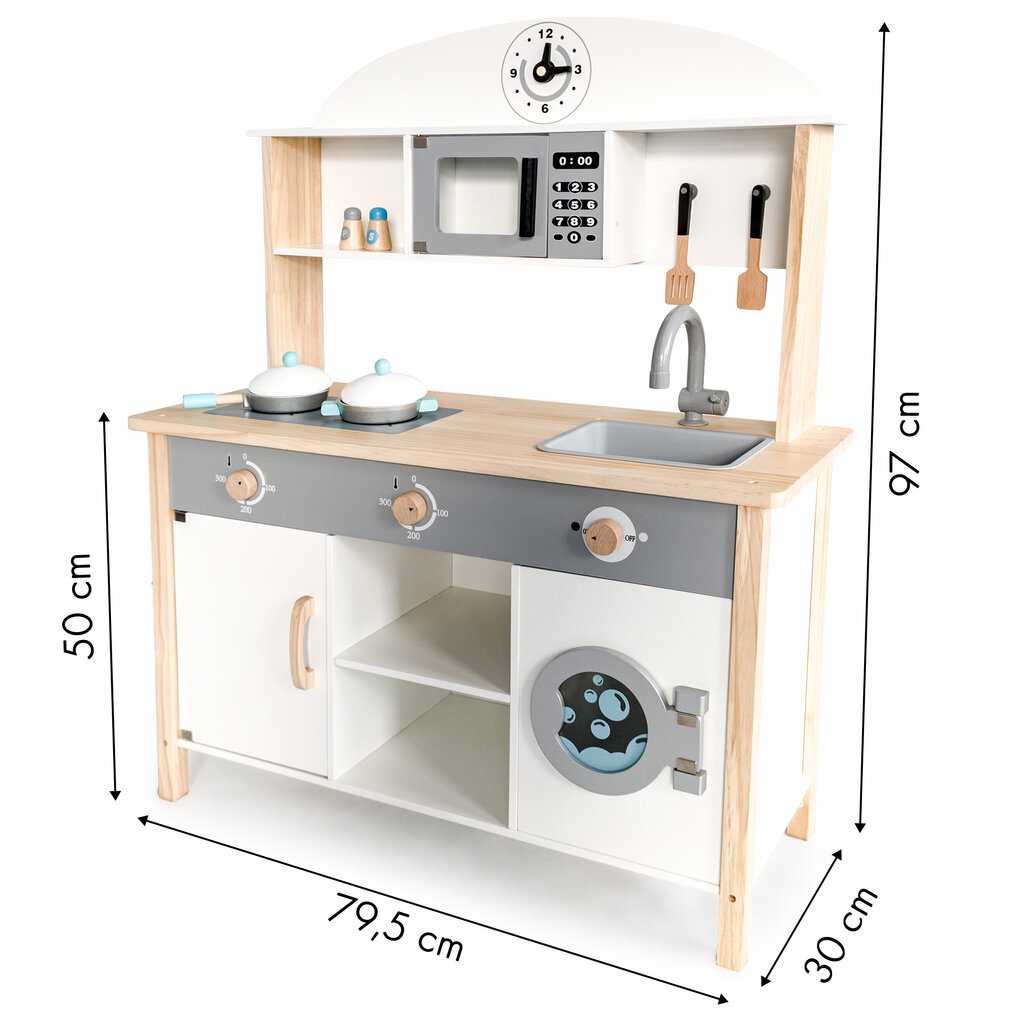 Ecotoys koka rotaļu virtuve ar veļas mazgājamo mašīnu cena un informācija | Rotaļlietas meitenēm | 220.lv