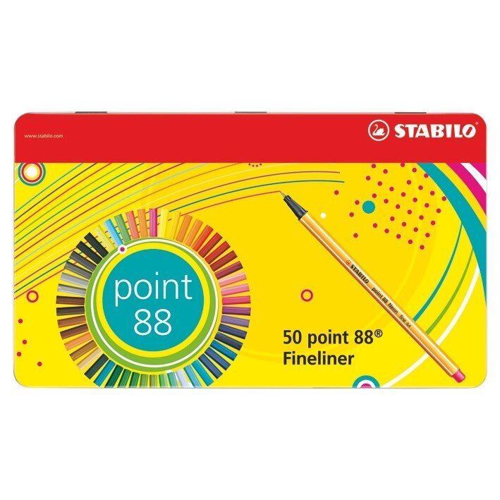 STABILO Tintes pildspalvas, point 88, 50 krāsas metāla iepakojumā cena un informācija | Kancelejas preces | 220.lv