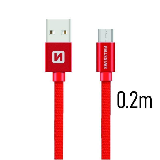 Swissten Textile Quick Charge Universāls Micro USB Datu un Uzlādes Kabelis 0.2m Sarkans цена и информация | Savienotājkabeļi | 220.lv