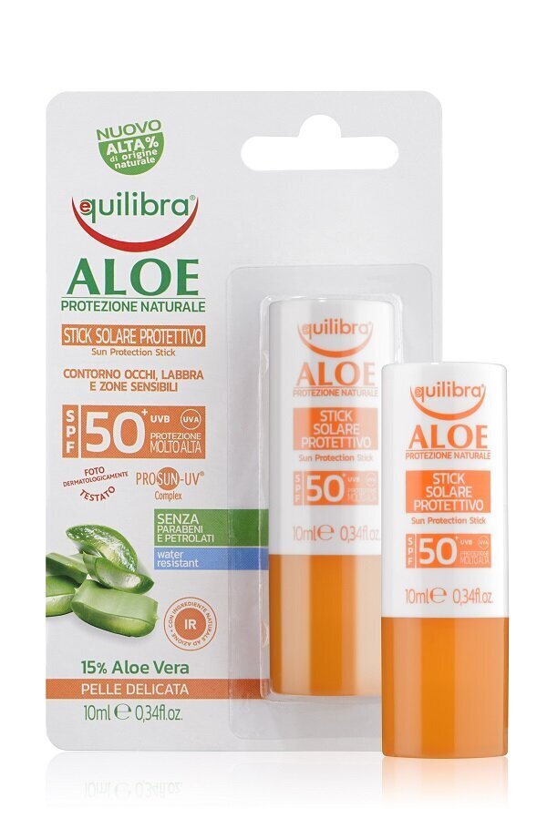 Equilibra Aloe Solare SPF50 saules aizsardzības zīmulis 10 ml cena un informācija | Sauļošanās krēmi | 220.lv