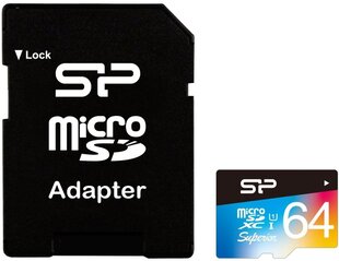 Silicon Power atmiņas karte microSDXC 64GB Superior UHS-I U1 + adapteris cena un informācija | Atmiņas kartes mobilajiem telefoniem | 220.lv