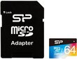 Silicon Power atmiņas karte microSDXC 64GB Superior UHS-I U1 + adapteris цена и информация | Atmiņas kartes mobilajiem telefoniem | 220.lv