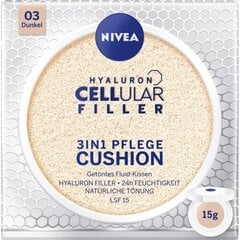 Nivea Hyaluron CELLular Filler 3in1 Care Cushion tonālais krēms 15 g, 01 Light цена и информация | Пудры, базы под макияж | 220.lv