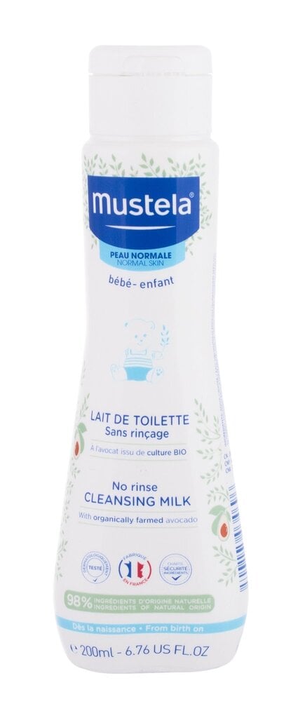 Mustela Bébé No Rinse Cleansing Milk ķermeņa pieniņš bērniem 200 ml цена и информация | Bērnu kosmētika, līdzekļi jaunajām māmiņām | 220.lv