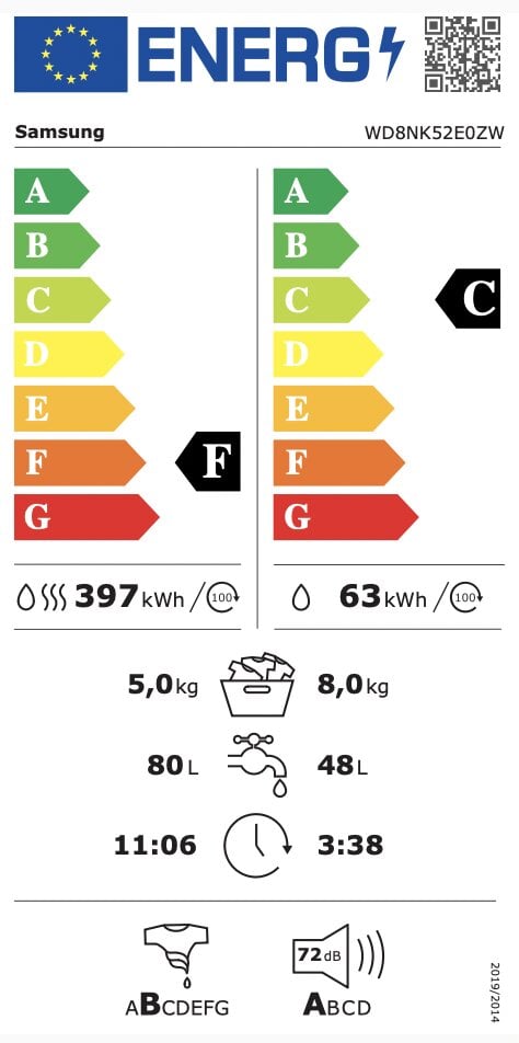 Samsung WD8NK52E0ZW/LE cena un informācija | Veļas mašīnas | 220.lv