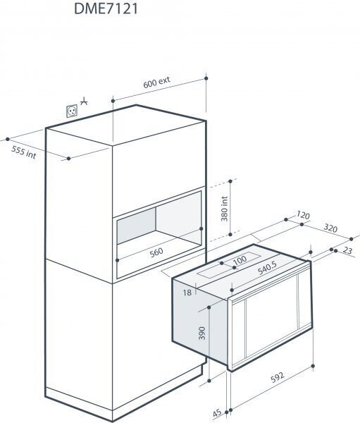 De Dietrich DME7121W iebūvējamā mikroviļņu krāsns, 26 L, balta krāsa цена и информация | Mikroviļņu krāsnis | 220.lv