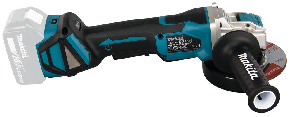 Akumulatora leņķa slīpmašīna LXT X-LOCK Makita DGA519Z, 18 V, ø125mm, 3000-8500min-1, bezskuku motors, bez akumulatora un lādētāja cena un informācija | Slīpmašīnas | 220.lv