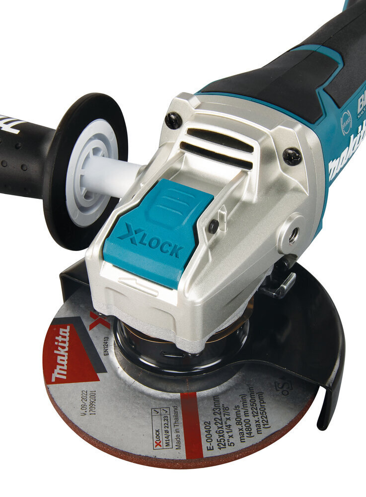 Akumulatora leņķa slīpmašīna LXT X-LOCK Makita DGA519Z, 18 V, ø125mm, 3000-8500min-1, bezskuku motors, bez akumulatora un lādētāja cena un informācija | Slīpmašīnas | 220.lv