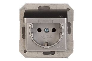 Kontaktrozete RP16-003-02 ar zemējumu un vāciņu  metāla SL250 cena un informācija | Elektrības slēdži, rozetes | 220.lv