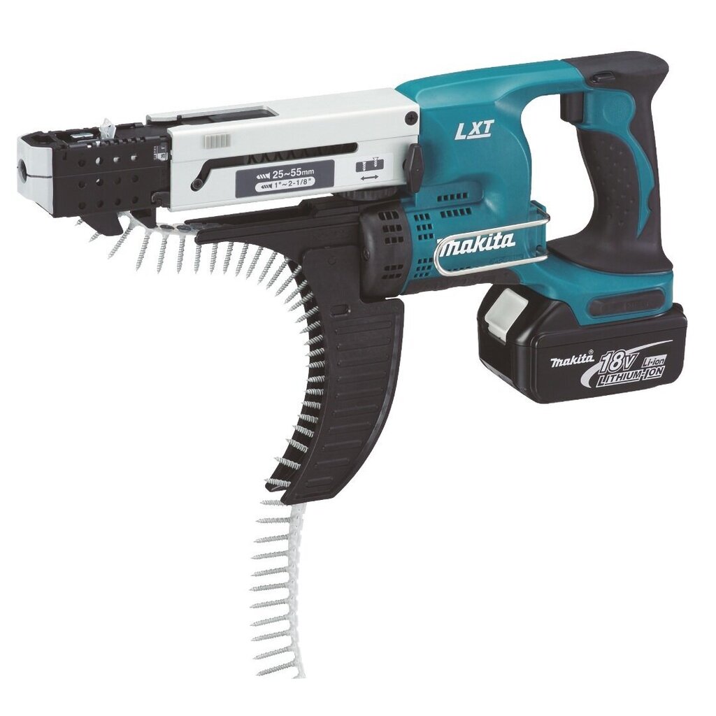 Makita DFR550RTJX akumulatora skrūvgriezis ar automātisko skrūvju padevi, 18 V, 2X5,0 Ah Li-ion цена и информация | Skrūvgrieži, urbjmašīnas | 220.lv