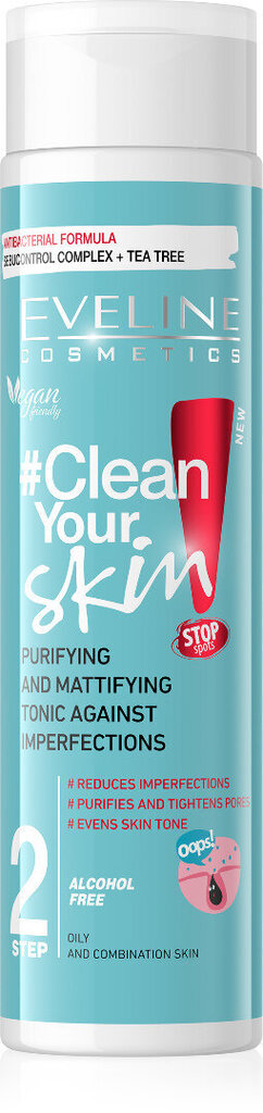 Eveline Clean Your Skin attīrošs un matējošs toniks 225 ml cena un informācija | Sejas ādas kopšana | 220.lv