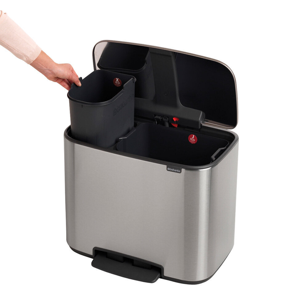 Brabantia Bo Pedal Split Waste atkritumu tvertne, 34L, sudraba cena un informācija | Miskastes | 220.lv